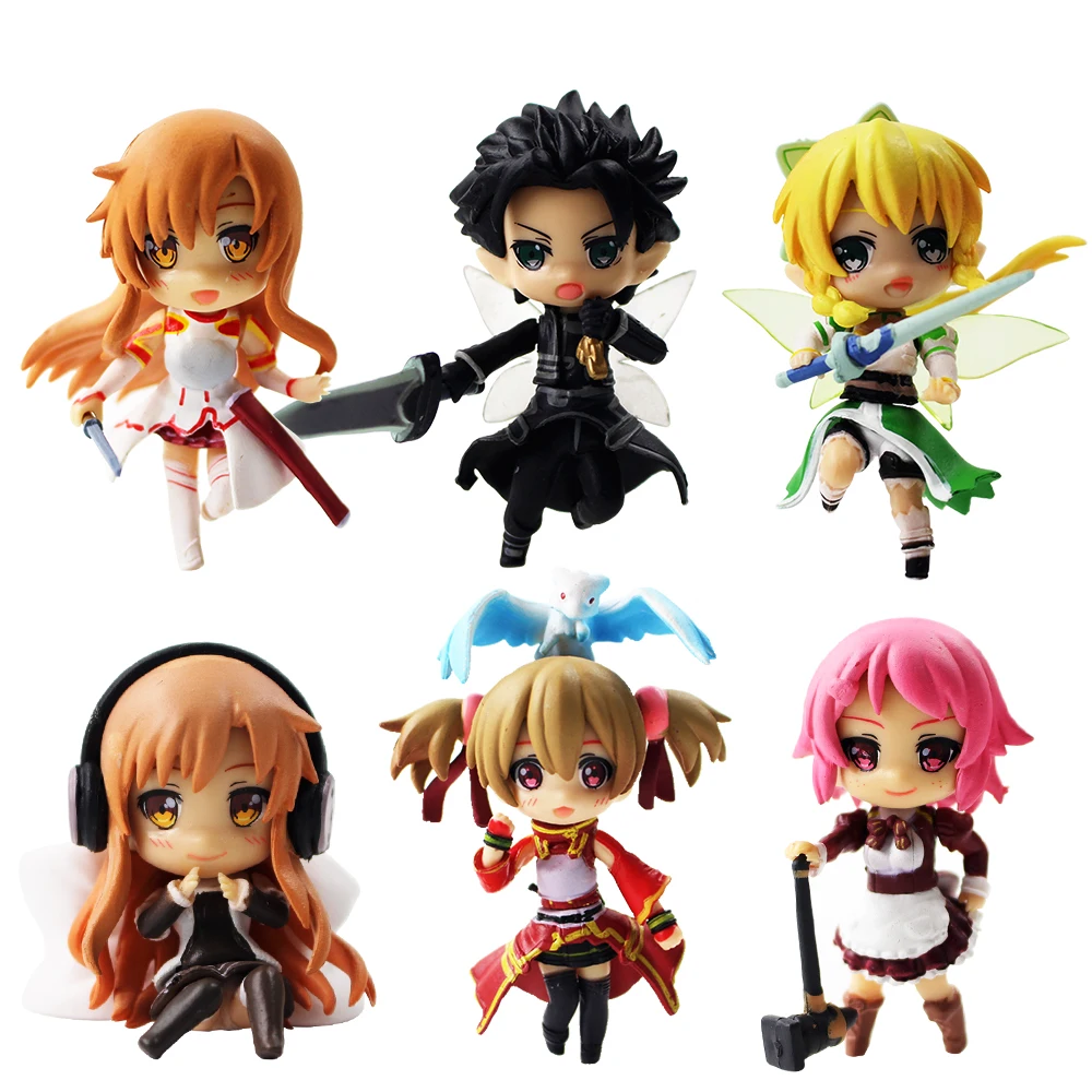 6pcs/set Sword Art Online Asuna Kirito PVC Figure Toys 6cm