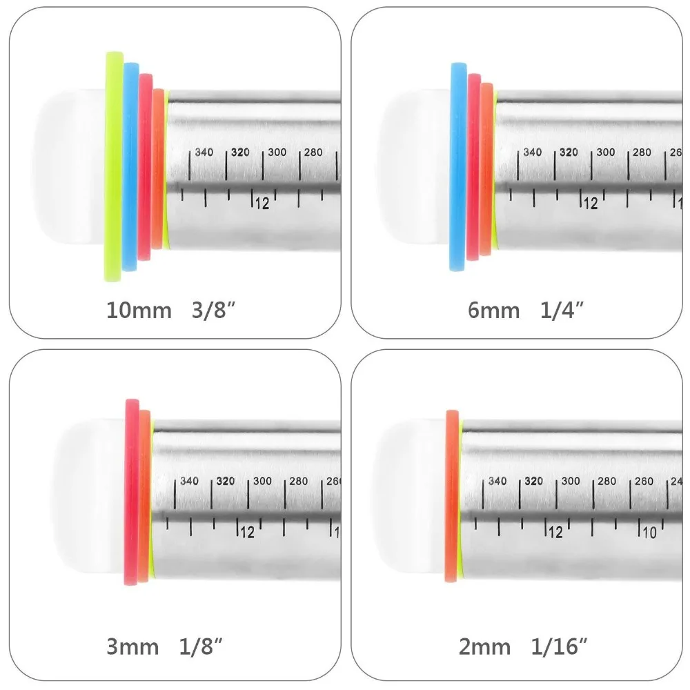 Регулируемая Скалка из нержавеющей стали с тестом мат тесто ролик с 4 съемными регулируемыми толстыми кольцами