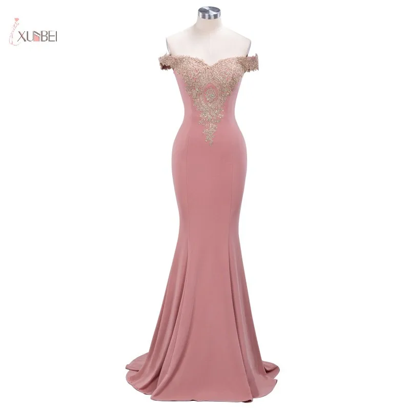 Длинные розовые платья для выпускного Русалка элегантное платье с открытыми плечами без рукавов аппликация золотого цвета vestidos de gala - Цвет: Pink