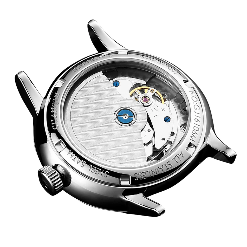 Часы со скелетом GUANQIN, модный простой автоматический мужской топ-бренд, механические часы для мужчин, дисплей энергии, календарь, сапфир