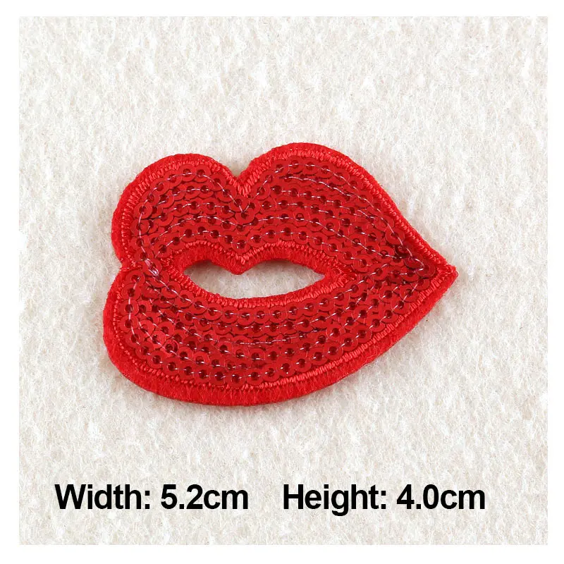 1PC Patches For Clothing Glitter Beads Embroidery Red Lips Patches 5