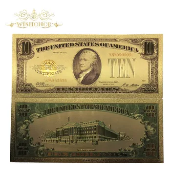 

100pcs/lot USA 24k Gold Banknote 1928 Edition 10 Dollars Banknote World Fake Money Colorful Artwork For Collections And Gifts