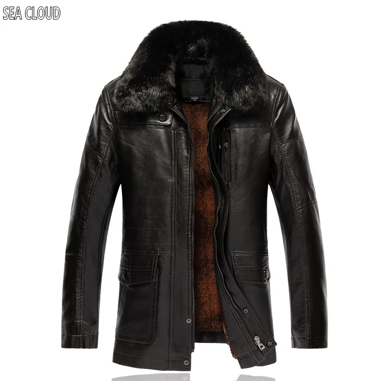 Размера плюс 4XL 5XL 6XL 7XL зимняя одежда из искусственной кожи Мужская одежда средней длины бархатная утепленная кожаная куртка пальто - Цвет: dark coffee