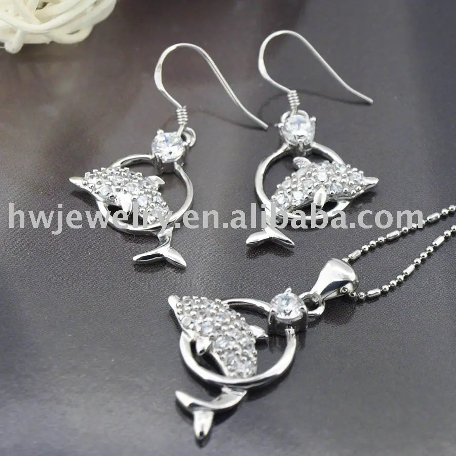 

cz silver jewelry set/ animal jewelry / dolphine jewelry set