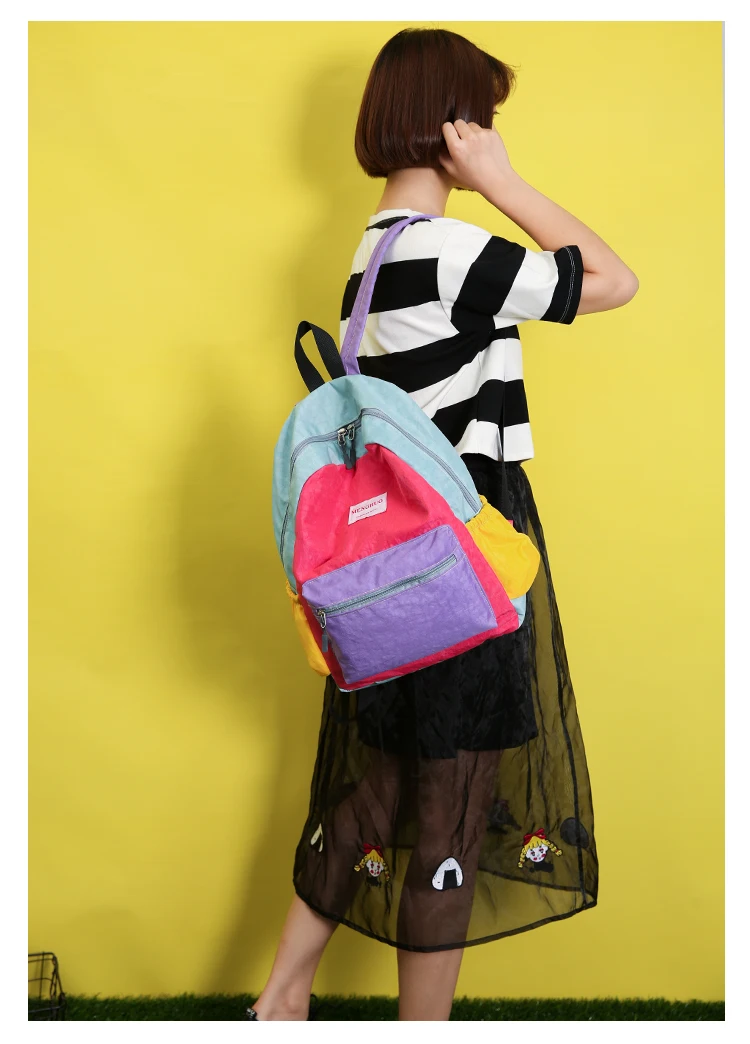 Menghuo Brand 2017 Women Preppy Macarons Panelled Waterproof Nylon Backpack Rucksack Ladies Fashion Shopping Travel Bags Mochila (8)