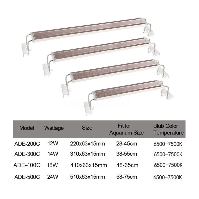 220 В ADE серия аквариумный светодиодный светильник ing 12-24 Вт светодиодный подвесной аквариум для аквариума для водных растений SMD светодиодный светильник для выращивания 6500-7500K