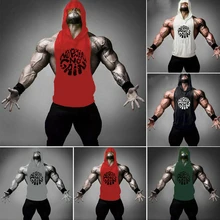 Летние для мужчин печатных мышцы толстовка с капюшоном без рукавов свободная, с принтом в виде надписи тренажерный зал Slim Fit повседневное Бег жилет Топ