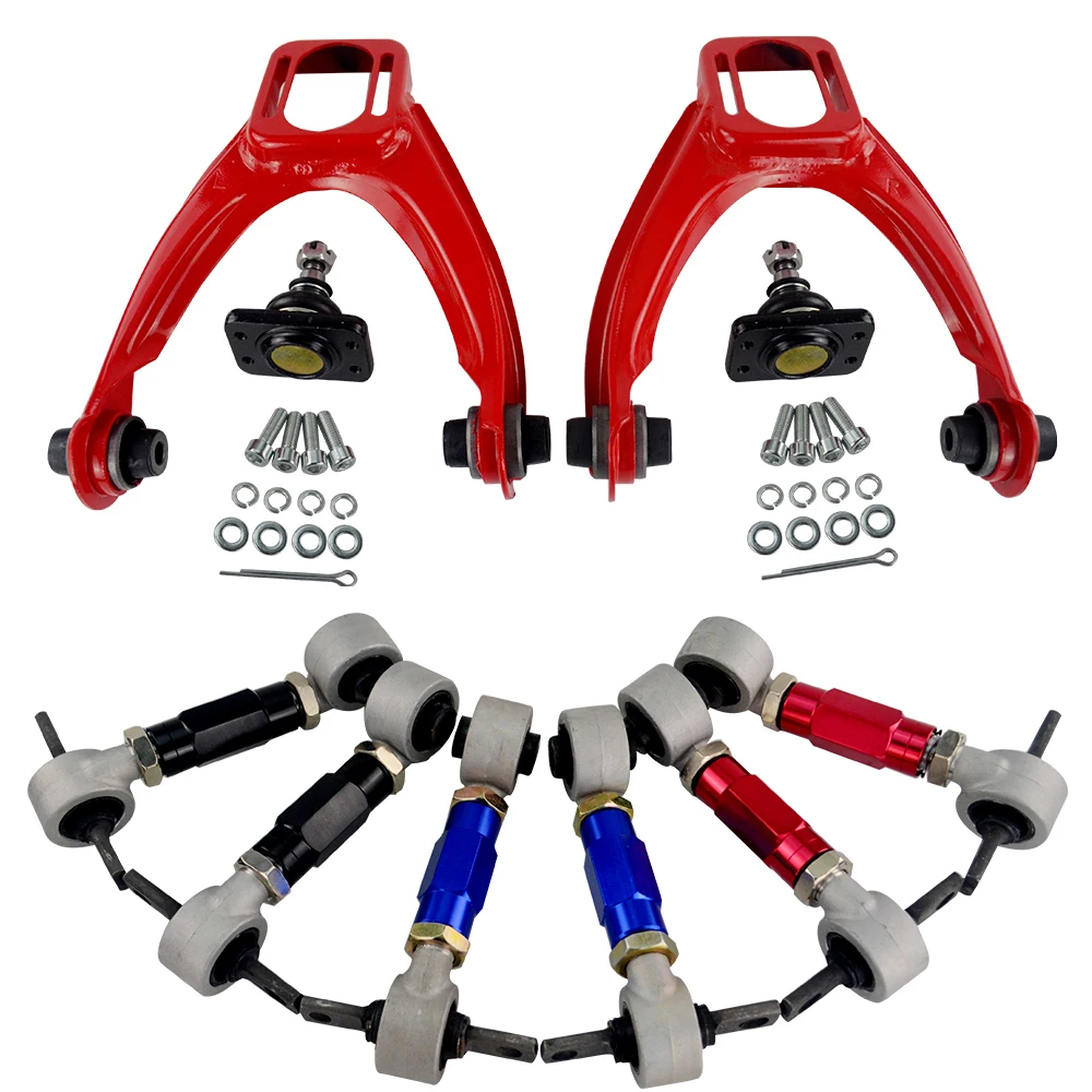 

PQY - FRONT UPPER CONTROL ARM TUBE CAMBER KIT FOR 96-00 CIVIC LX DX EK EJ TUBULAR + 92-00 Adjustable Rear Camber Arms RED