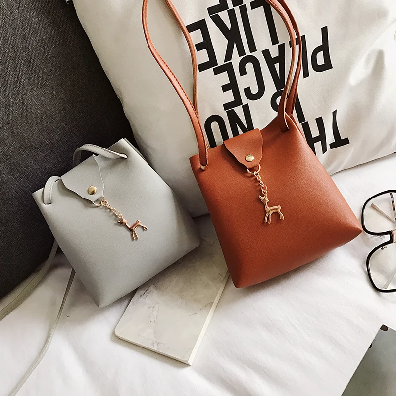 

Fashion deer hanging ornaments shoulder bag women shopping large capacity Messenger bag factory quality PU discount ladies bags