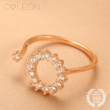 

Coleon 925 Sterling Silver Ring Women Rose Gold Plated Elegant Flower Fine Jewelry Female Party Office Adjustable Rings