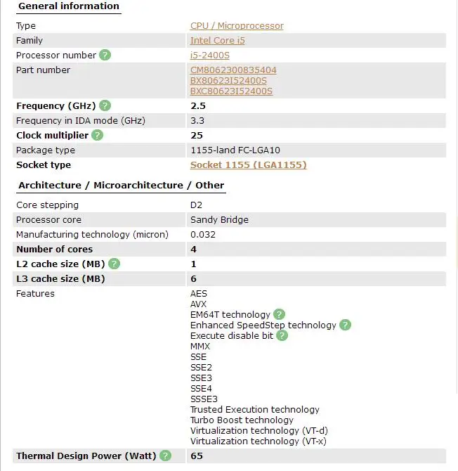 Процессор Intel Core i5-2400s i5 2400S(6 Мб кэш-памяти, 2,5 ГГц) LGA1155 настольный процессор