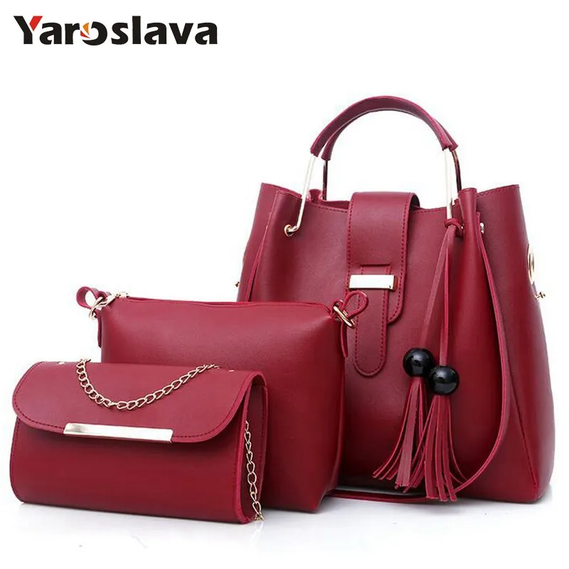 

2019 Women 3Pcs/Set Handbags PU Leather Shoulder Bags Tassel Handle Designer Composite Messenger Bag Casual Tote Bag LL408
