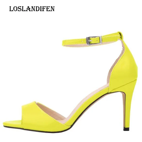 

Loslandifen Fashion Women Sexy Ankle Buckle Strap Sandals Ladies Plus Size 35-42 Ladies Japanned Leather High Heel Sandals
