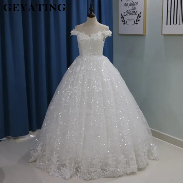 Saudi Arabic Puffy Wedding Ball Gowns Dresses 2018 Turkish Off The Saudi Arabic Puffy Wedding Ball Gowns Dresses 2018 Turkish Off The Shoulder Sparkle Sequins Bling