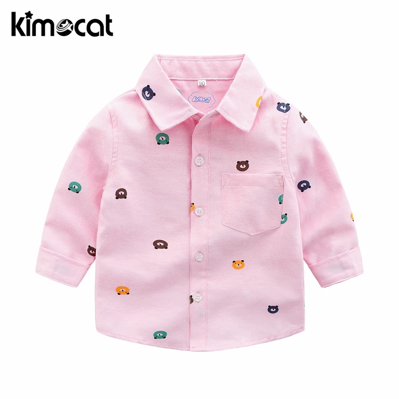 Детские рубашки Kimocat для мальчиков хлопковые однотонные 100% одежда классические