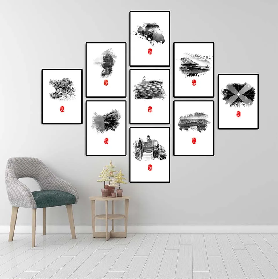 Home Decoration Print Canvas Paintings Wall Art Poster Picture For Living Room Black white Create Chinese ink and wash | Дом и сад