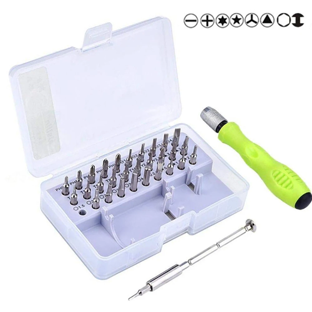 

32 in 1 Mini Precision Screwdriver Bit Set Phillips Torx Hex with Magnetic Extension Rod for Mobile Phone Laptop Maintenance