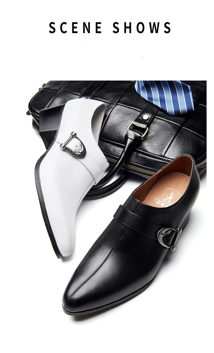 Новинка; Мужские модельные туфли из натуральной кожи; модные свадебные туфли на высоком каблуке с острым носком, визуально увеличивающие рост; цвет белый, черный; обувь для работы в деловом стиле