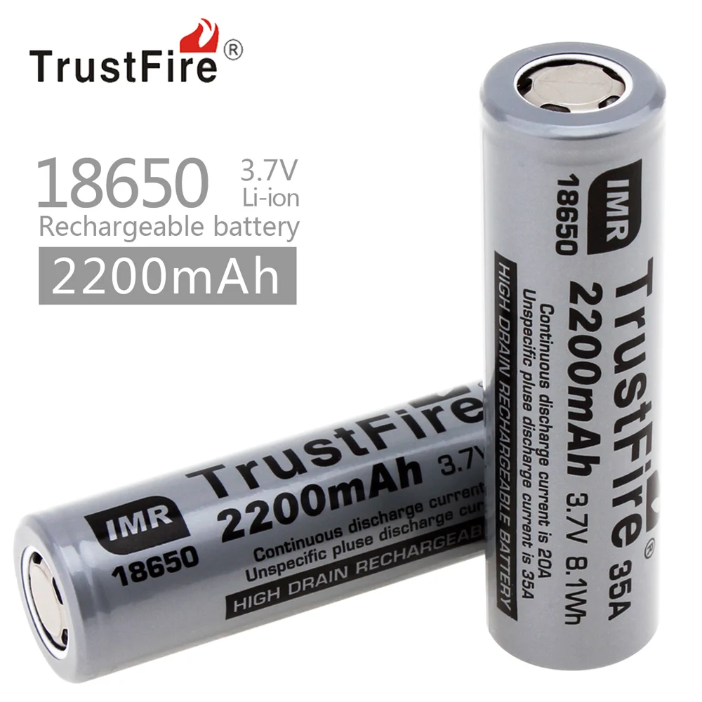2 шт./лот TrustFire 2200 мАч 35A 3 7 V IMR 18650 сливная аккумуляторная батарея литий ионная