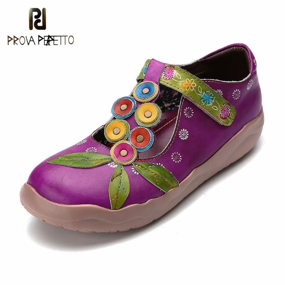 

Prova perfetto 2019 Hand-made Floral Print Fashion Woman Flat Shoes Thick Bottom Retro All-match Comfort Leather Single Shoes