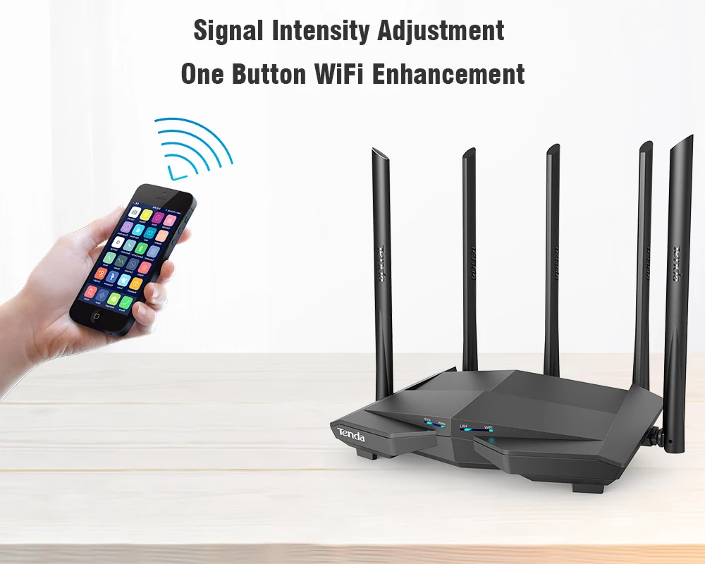 Tenda AC11 1200 Мбит/с Беспроводной Wi-Fi роутера 1WAN + 3LAN Gigabit Порты, 5 * 6dBi высокого усиления антенны 1 ГГц Процессор + 128 М DDR3 Smart APP управлять