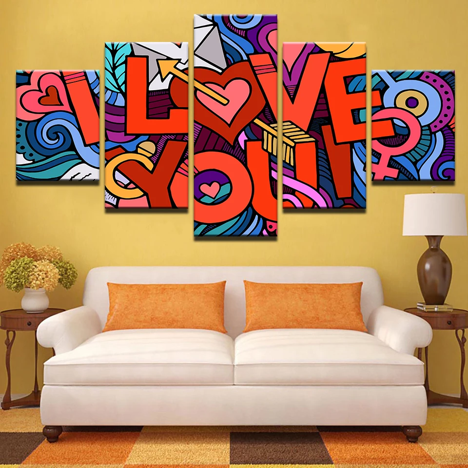 Modular-Wall-Art-Frame-Apartment-Decor-Poster-5-Piece-I-Love-You-Painting-Living-Room-Canvas