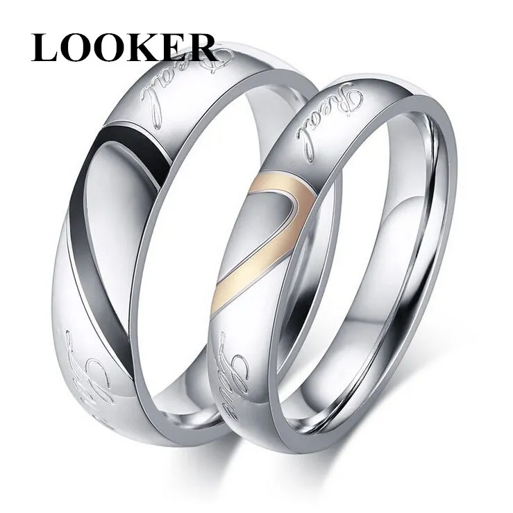 Обручальные кольца LOOKER из титановой стали простые круглые настоящие парные