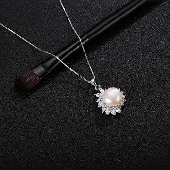 

Sterling 925 Silver Pearl Flower Pendant Necklaces Link Chain Zircon Necklace Choker for Women Vintage Jewelry collares 2020