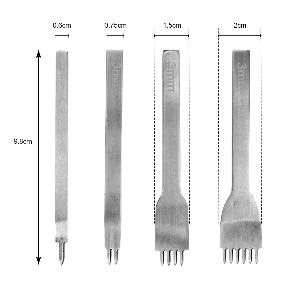 DIYWORK Кожа ремесло набор инструментов для самостоятельного цельнокроеное платье с рисунком ромба; зуб долото Нержавеющая сталь 1/2/4/6 зубец Дырокол Перфоратор Инструмент зубило