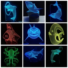 Морские животные, 3D лампа, рыба, дельфин, Акула, визуальная иллюзия, многоцветный градиент, Ночной светильник, домашний декор, детские праздничные подарки, Luminaria