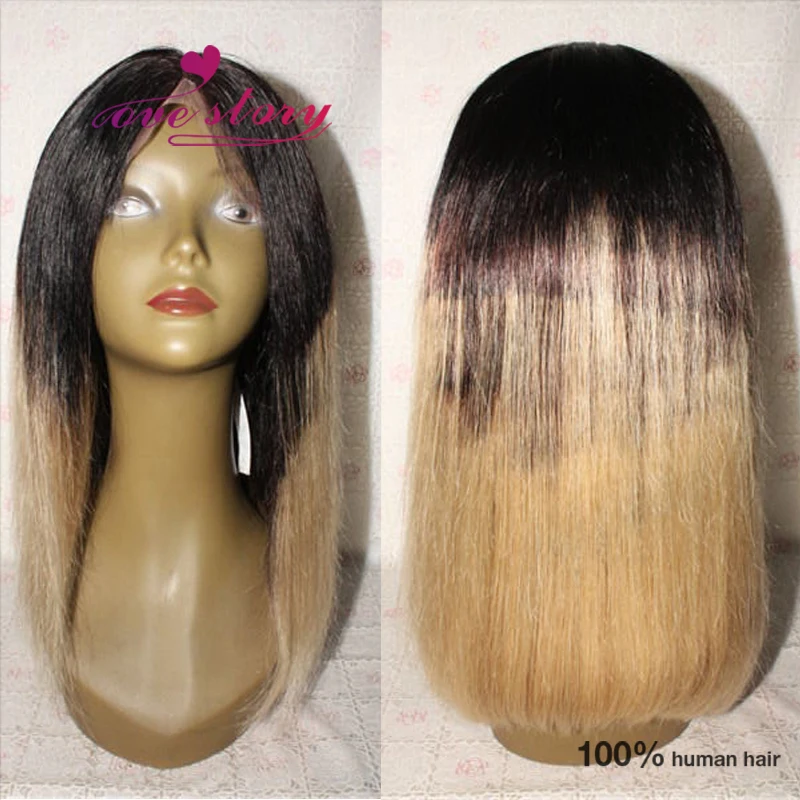 Dark Roots Ombre Blonde Bob Cut Wig Silky Straight Lace