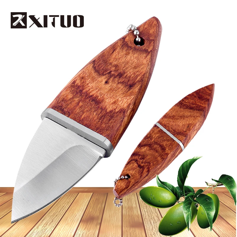 

XITUO Well Mini Olive stainless steel Knife Fixed Pocket Fruit Paring Knife wood handle With knife sheath Kitchen Tools Gadget
