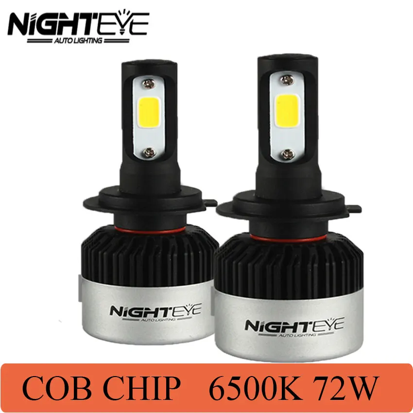 NIGHTEYE H7 светодиодный H4 фары лампа 72 Вт 9000LM с COB чип H1 H3 12 V Светодиодный фонарь
