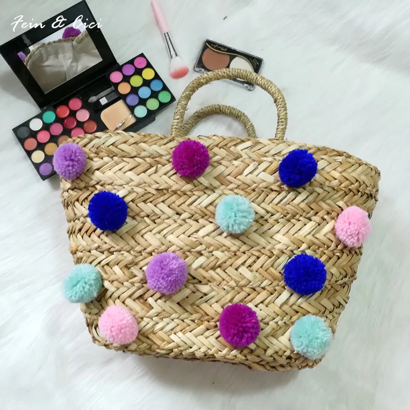 Straw Purse With Pom Poms Paul Smith