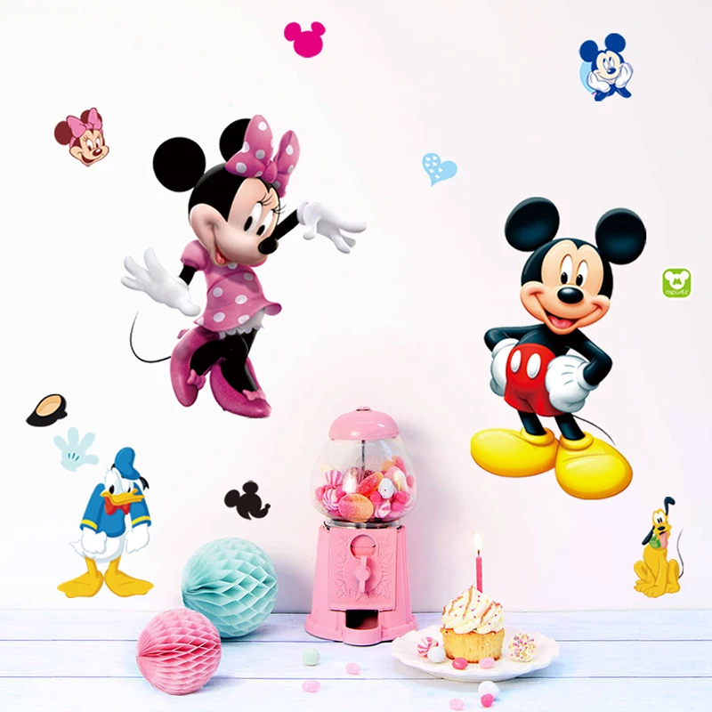 Disney Mickey Mouse Cartoon Wall Stickers For Nursery Kids Bedroom Decorations Home Decor Wall Art Comic Animals Mural Decals