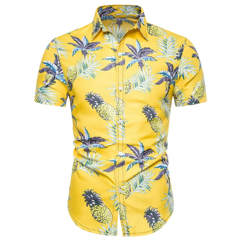 

2019 Brand Summer Mens Short Sleeve Hawaiian Shirts Beach Shirt Casual Floral Printed Tops Plus Size 3XL Fashion Mens Clothing