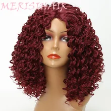 MERISI волосы короткие кудрявые прическа красный цвет синтетические волосы парики для женщин высокая температура волокна средний размер