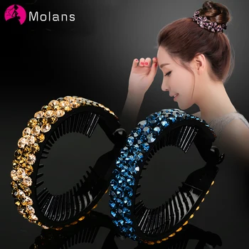 

Molans Resin Rhinestone Bird Nest Clips Irregular Round Hair Claws for Girls Square Twist Clip Crystal Colors Meatball Bun Maker
