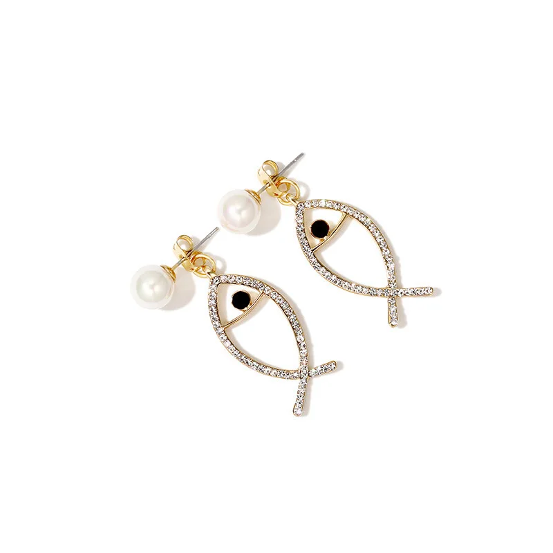 

New Fashion Small Fish Shape Earrings Girl Temperament Personality Earrings Korea Wild Exaggerated Trend Zircon Jewelry