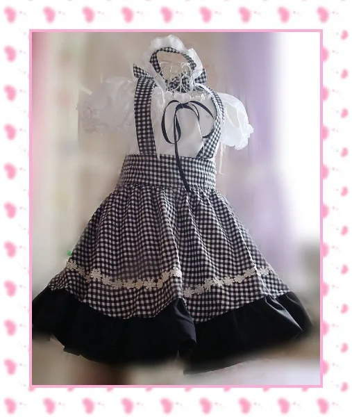 Дизайн; милое платье для девочек в японском стиле; платье горничной в черно-белую клетку; костюм Лолиты для косплея