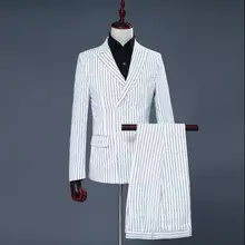 S-xxl новая мужская одежда корейские мужские костюмы костюм платье белый полосатый Двухсекционный сценический тонкий костюм для выступлений