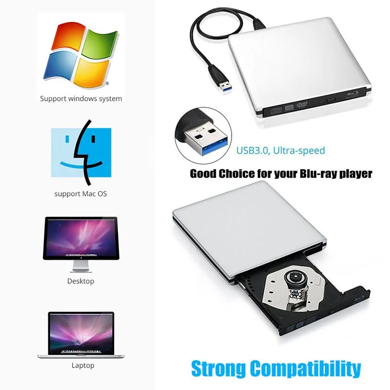 ABS внешний USB3.0 Blu Ray диск для записи dvd дисков 3D Bluray плеер привод BD ROM DVD RW