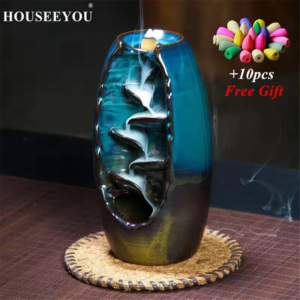 

3 Color Backflow Incense Burner Ceramic Aromatherapy Furnace Lotus Smell Aromatic Home Office Incense Crafts Incense Holder