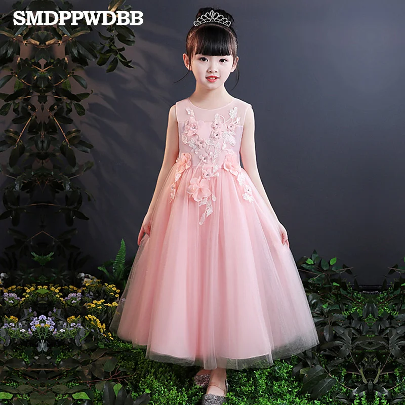 

SMDPPWDBB Lace Flower Girl Dresses Kids Prom Wedding Dress Ball Gown Pearls Girl Pageant Dress Vestidos de comunion Party Dress
