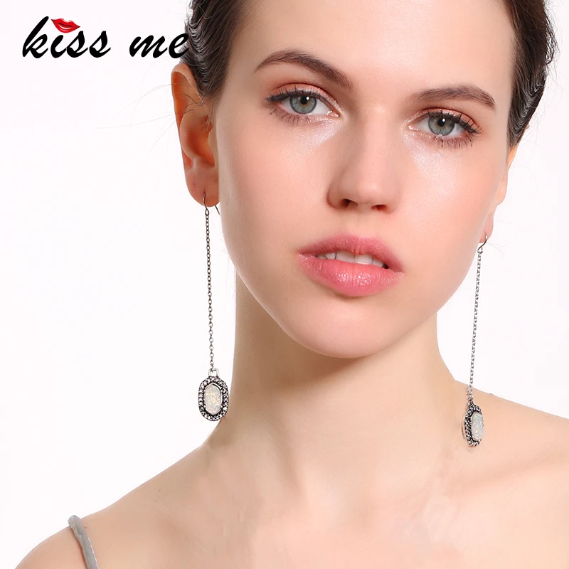 

KISS ME Trendy Resin Crystal Geometric Drop Earrings Unique Silver Color Long Chain Earrings Fashion Jewelry