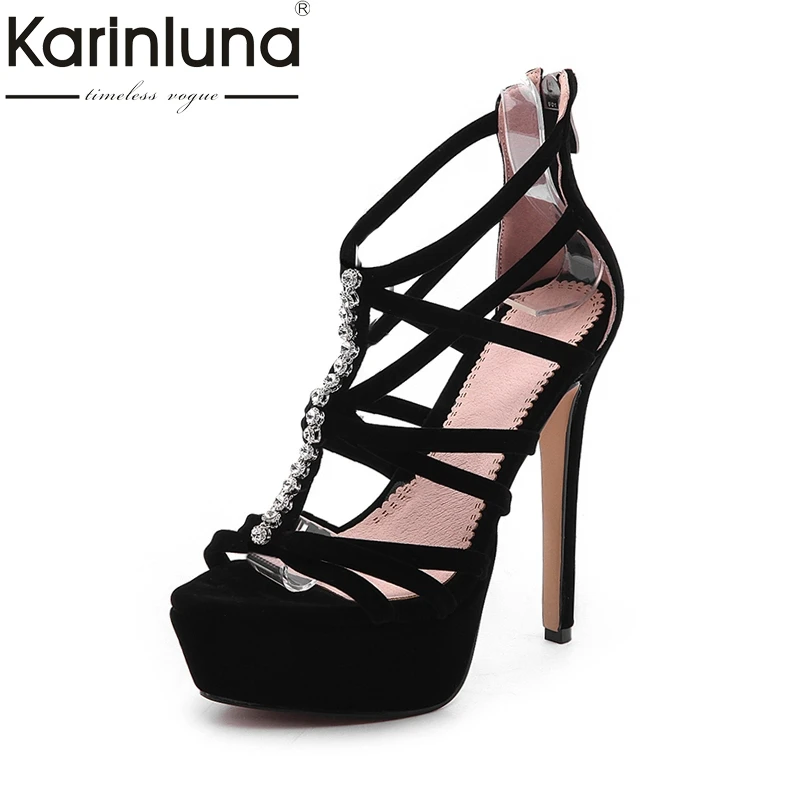 

Karinluna 2018 Top Quality Sexy Thin High Heels Platform Gladiator Women Shoes Sandal Summer Crystals Party Sandals Woman