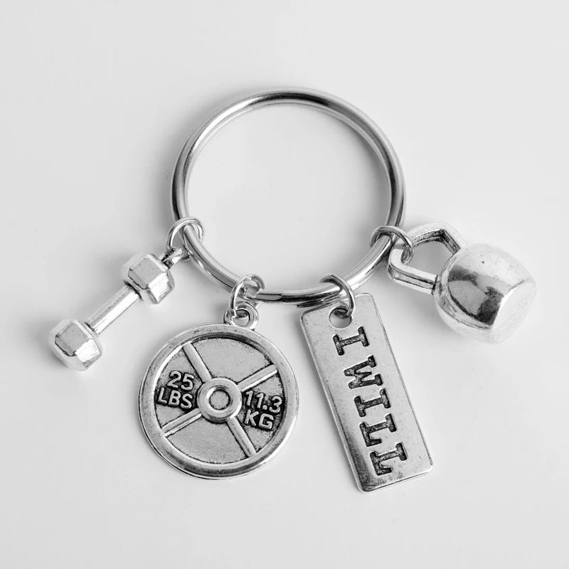 Dumbbell Barbell Bodybuilding Sport Key Chain Car Purse Bag Man Woman Metal Gift