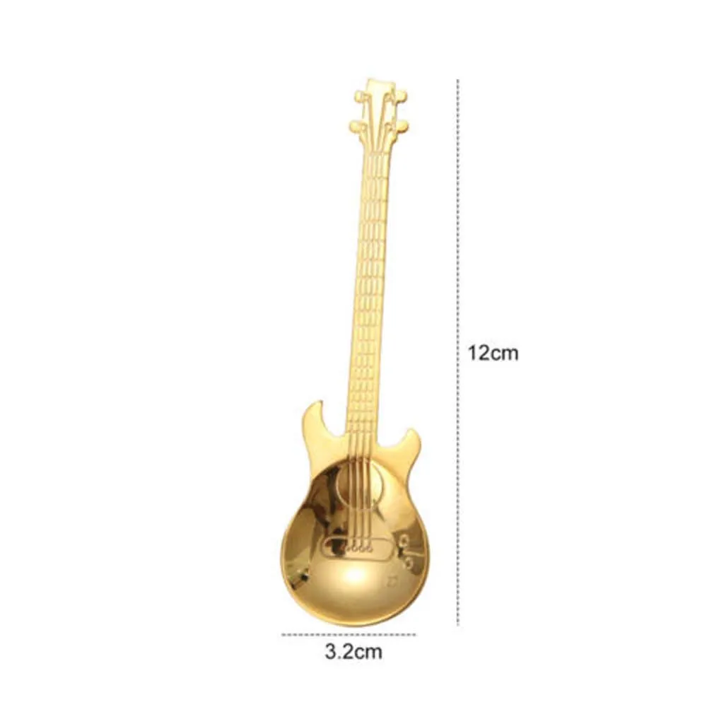 1 шт. креативная форма из нержавеющей стали для гитары музыкальная тема чайная ложка для размешивания кофе маленькая ложка для мороженого и десертов кухонные инструменты