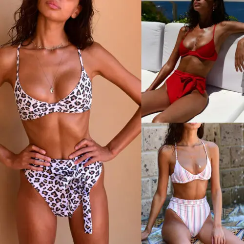 

Hot bikinis 2019 mujer Swimwear Women Bathing Suit High Waist Padded Bikini Female Swimsuit Beachwear Strap Leopard Biquini Set