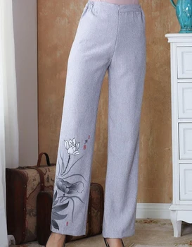 

Gray Chinese Style Women's Cotton Linen Trousers Full Length Casual Pants Mid Waist Flare Pant Size M L XL XXL 3XL 4XL 2502-2